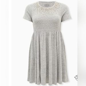 SUPER SOFT PLUSH LIGHT GREY PEARL NECK SKATER DRESS
